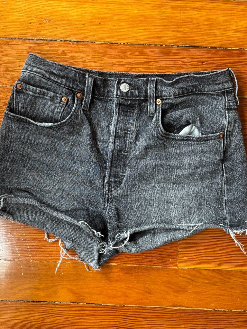 Levi's 501 Black Denim High Rise Cutoff Shorts Button Fly SIZE 30